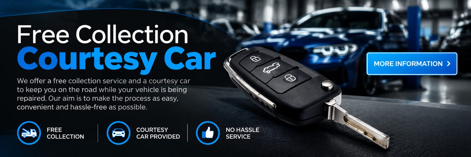 Free collection and courtesy car from MTS Garage Services. Free collection, courtesy car provided, no hassle service.